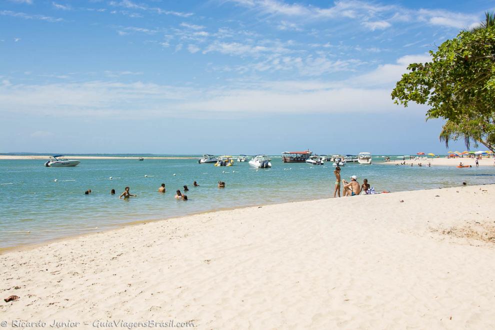 Imagem de famílias nas águas da Praia da Boca da Barra.